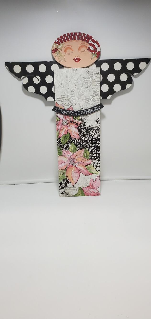 25" Wood Christmas Angel Hand Painted & signed by the artist  PRE-OWNED